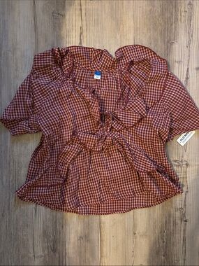 Old Navy Red Plaid Ruffle Tie-Front Blouse